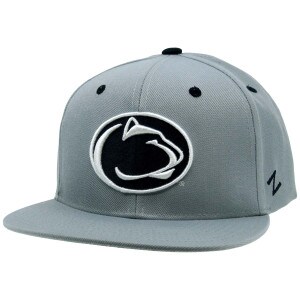 gray hat with flat brim and embroidered Penn State Athletic Logo